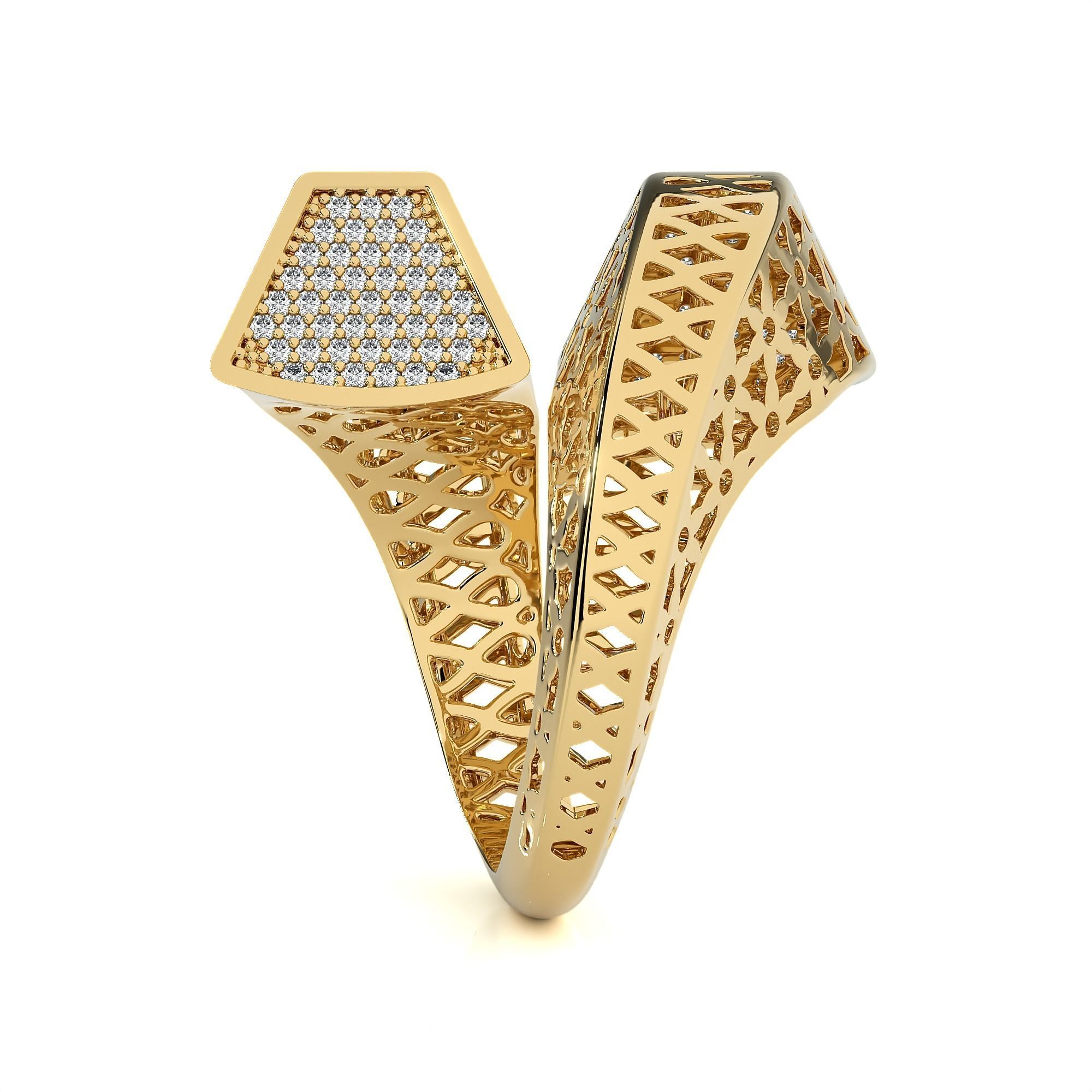 Dual Head Flower Mesh Curved Italian Diamond Ring 3D print model_13