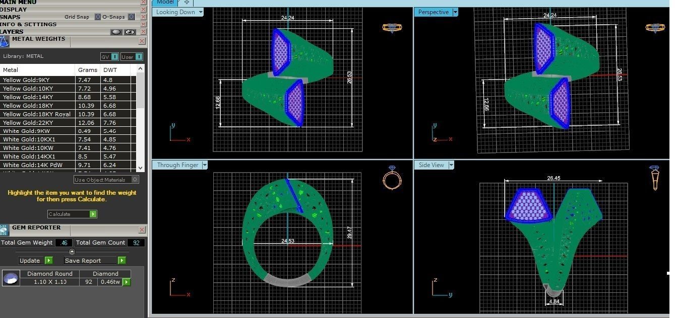 Dual Head Flower Mesh Curved Italian Diamond Ring 3D print model_3