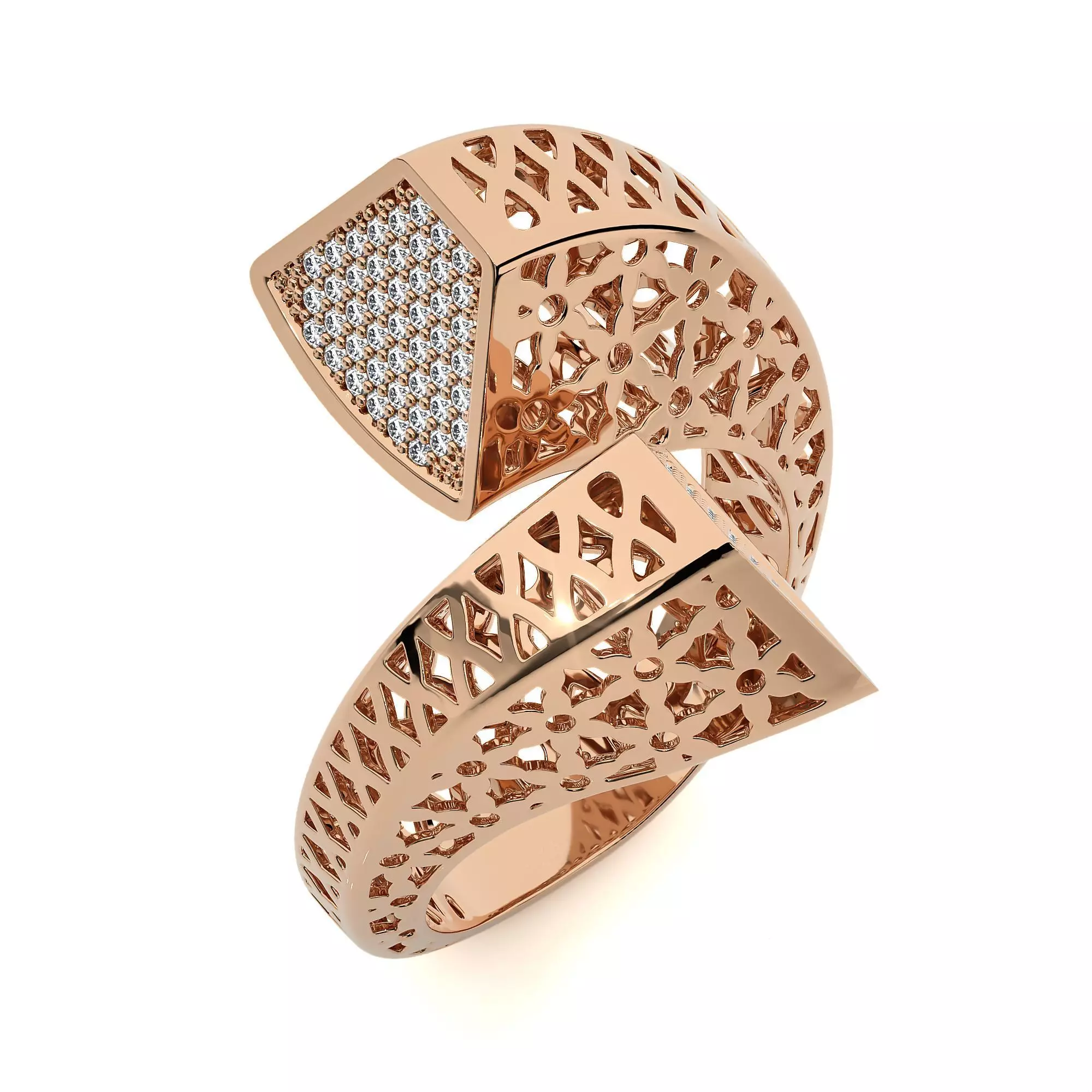 Dual Head Flower Mesh Curved Italian Diamond Ring 3D print model_0