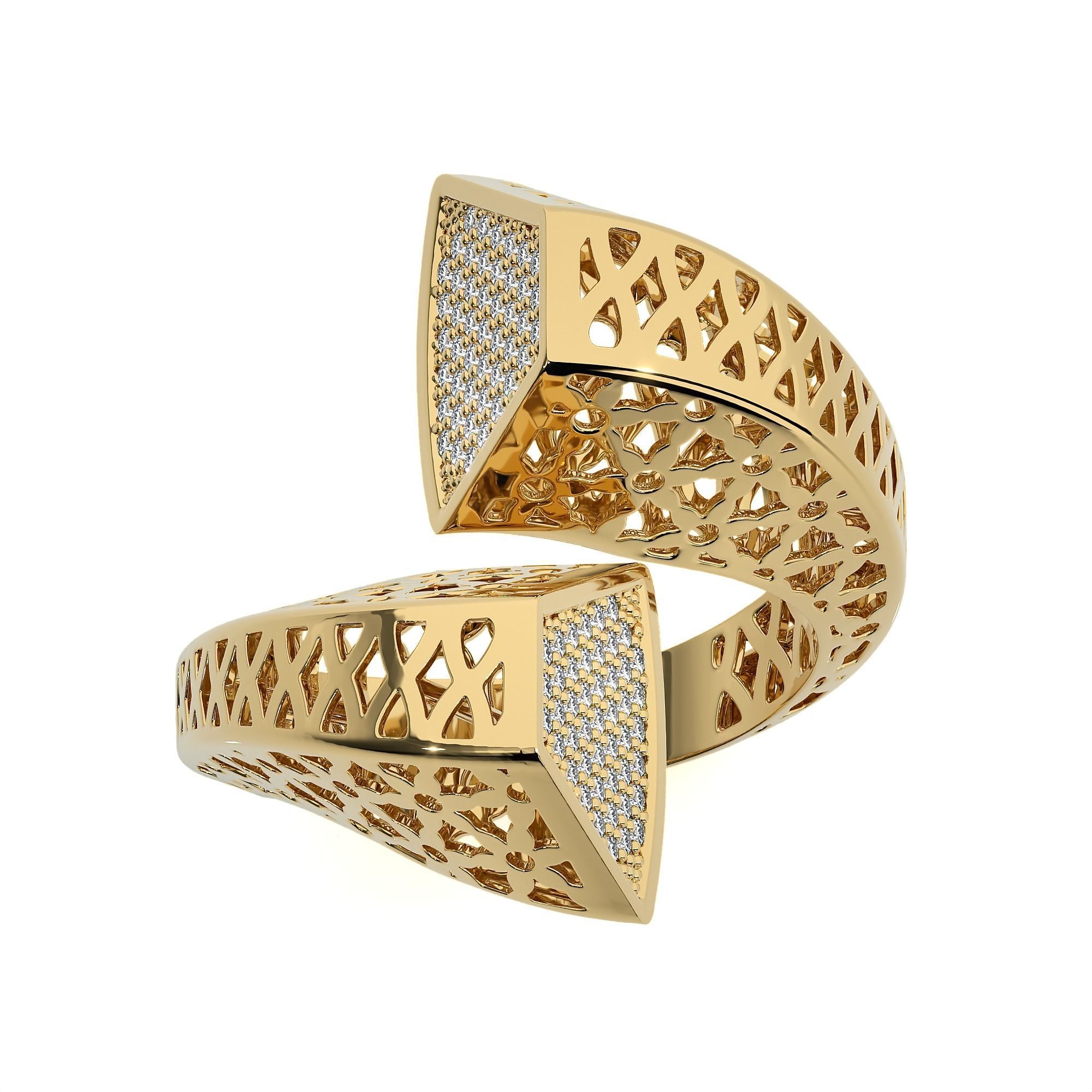 Dual Head Flower Mesh Curved Italian Diamond Ring 3D print model_11