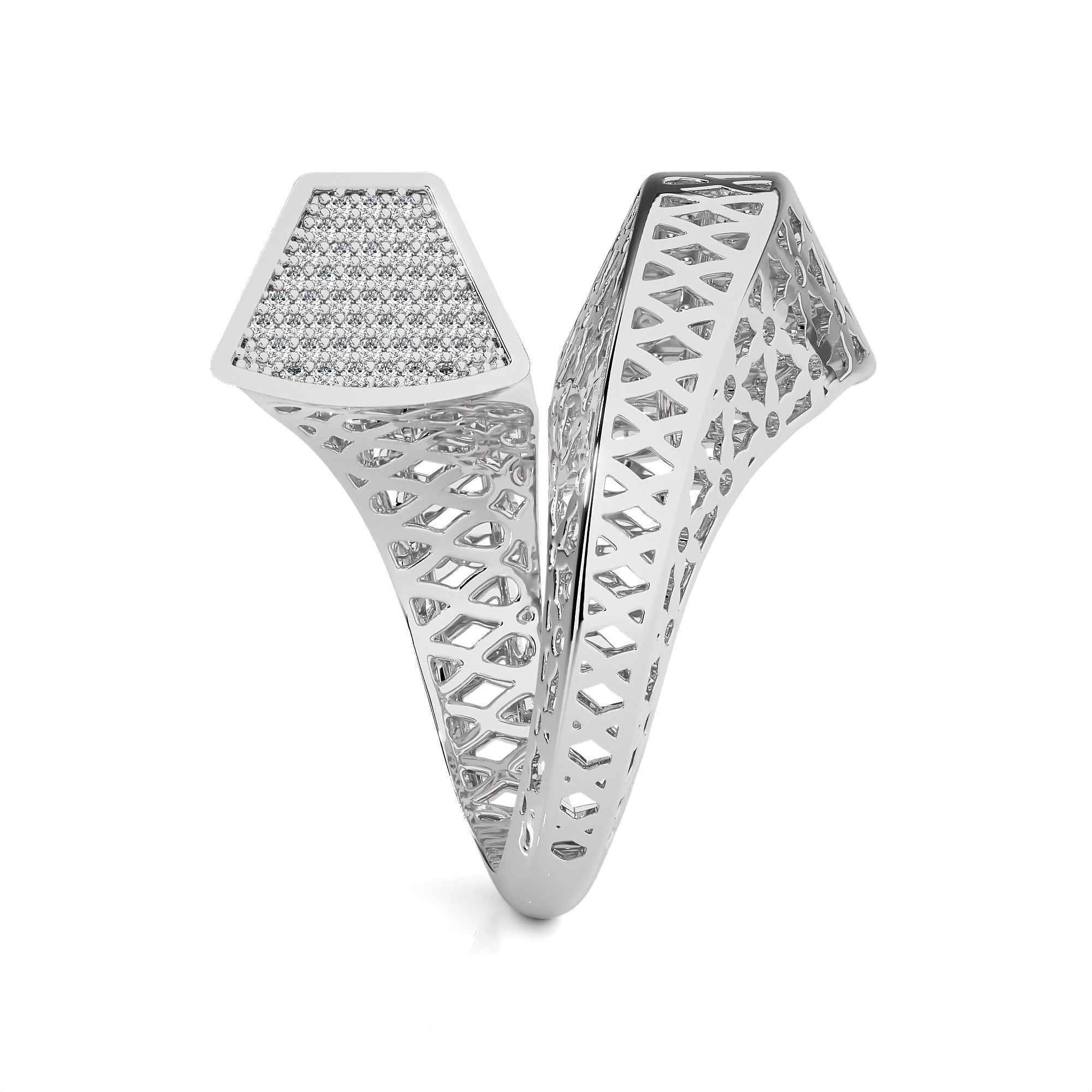 Dual Head Flower Mesh Curved Italian Diamond Ring 3D print model_10
