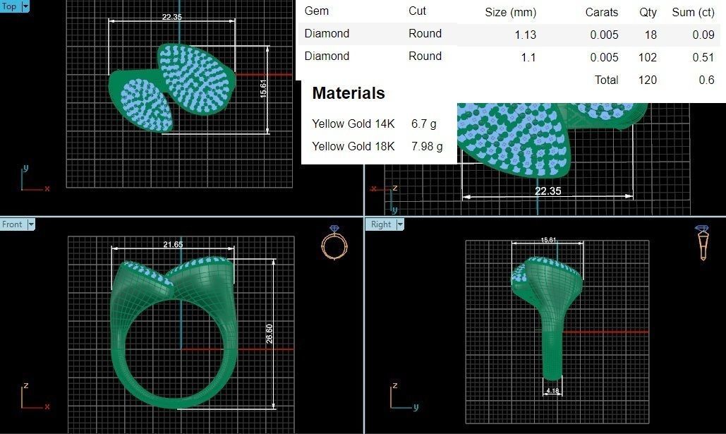 Pear Diamond Head Dual Head Italian Diamond Ring 3D print model_3