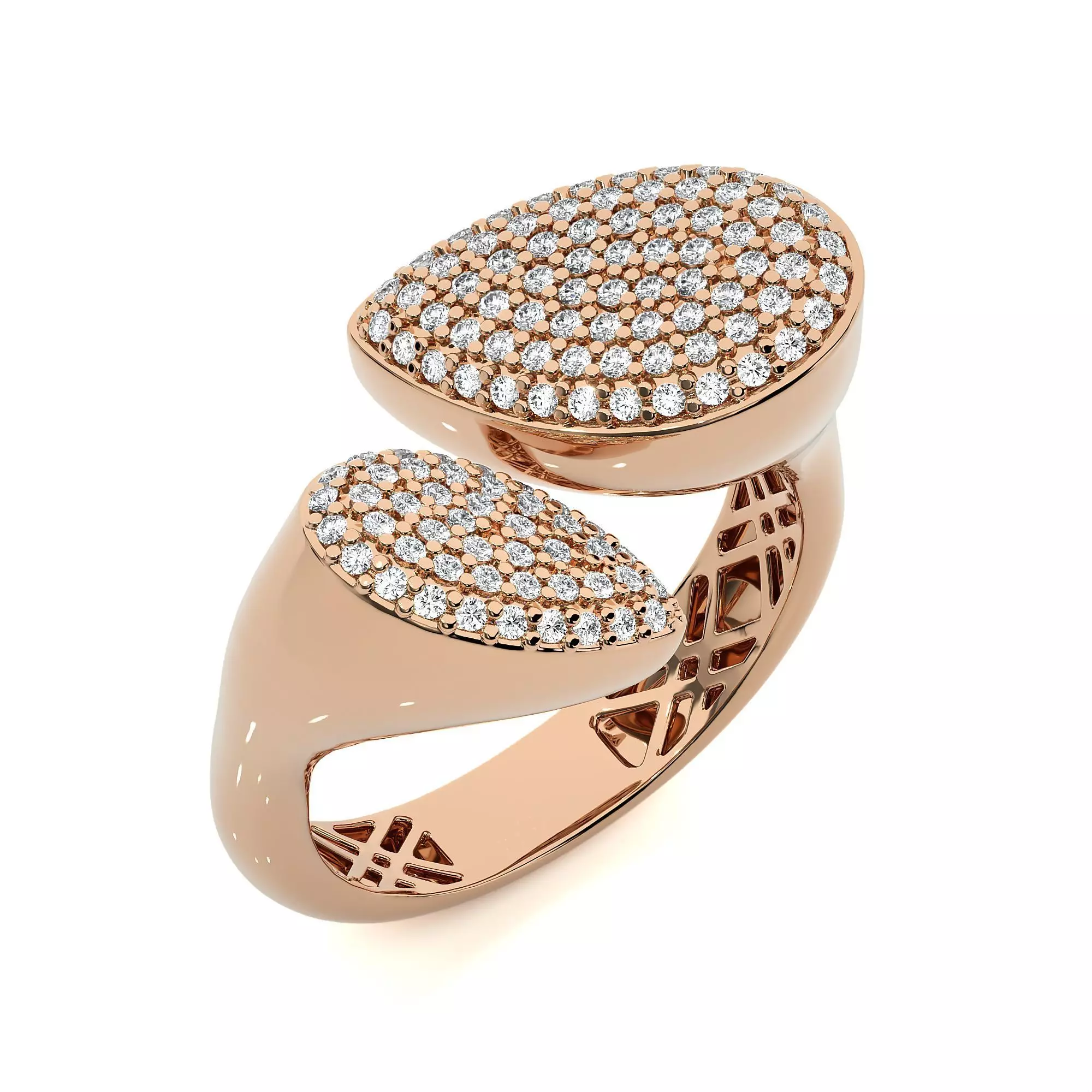 Pear Diamond Head Dual Head Italian Diamond Ring 3D print model_0