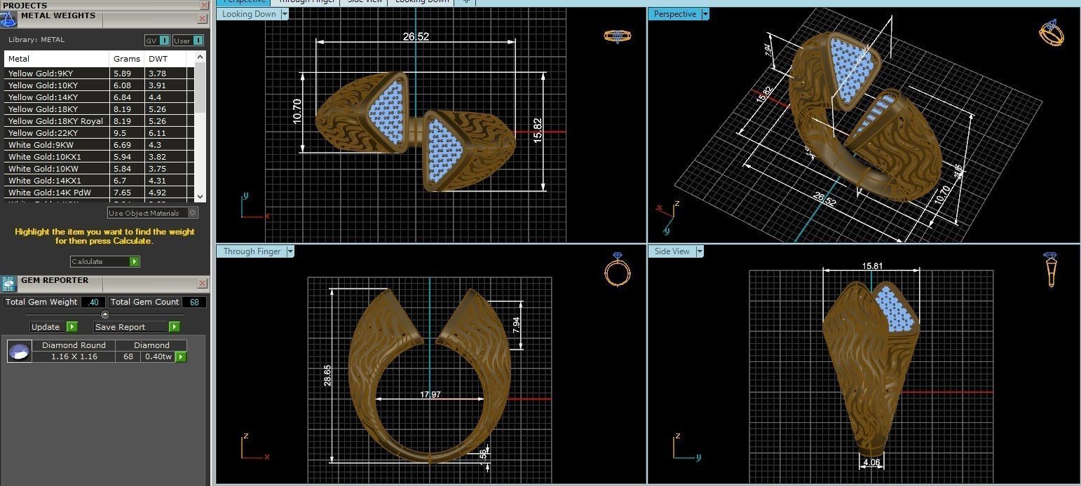 Triangular Wave Mesh Dual Head Italian Diamond Ring 3D print model_3