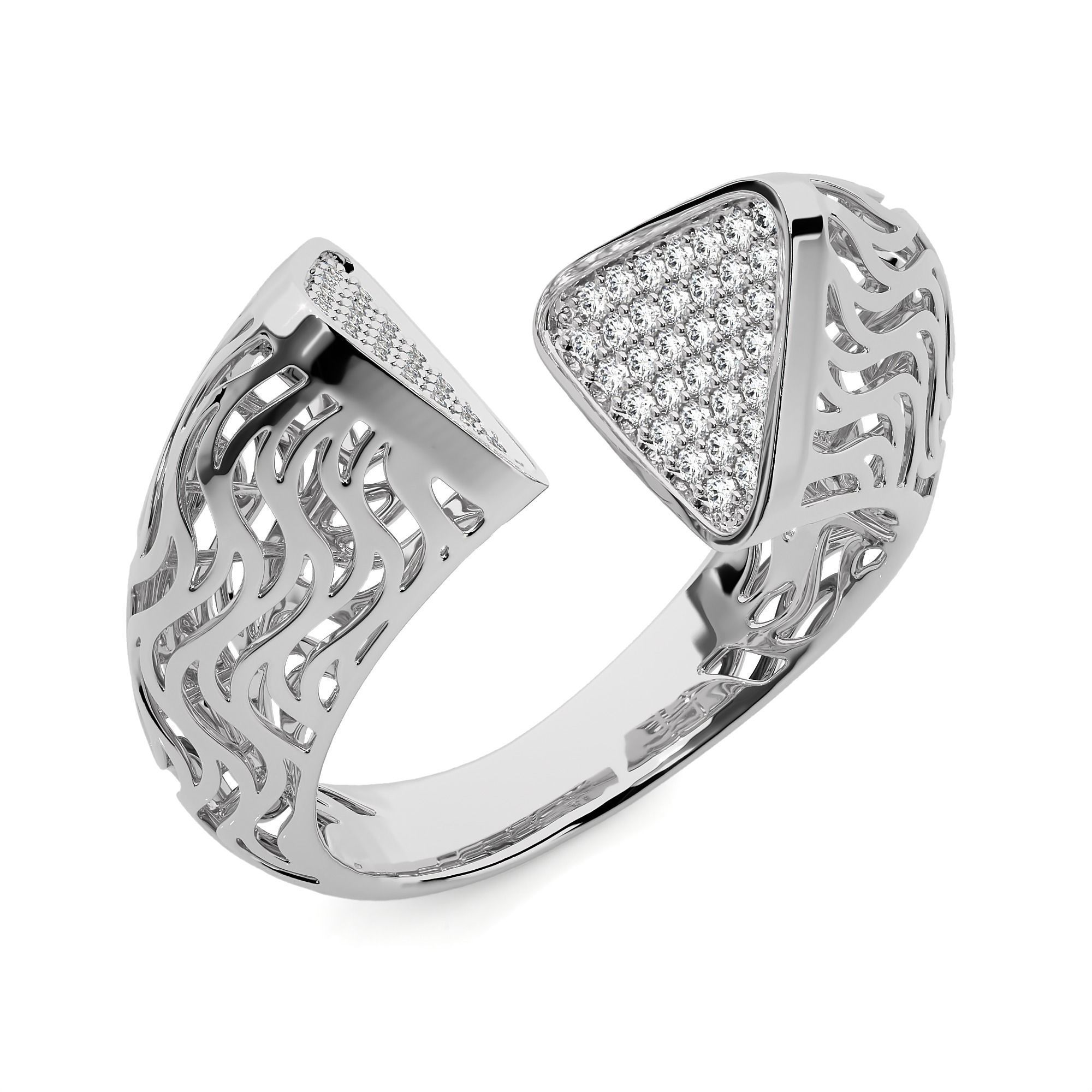 Triangular Wave Mesh Dual Head Italian Diamond Ring 3D print model_2
