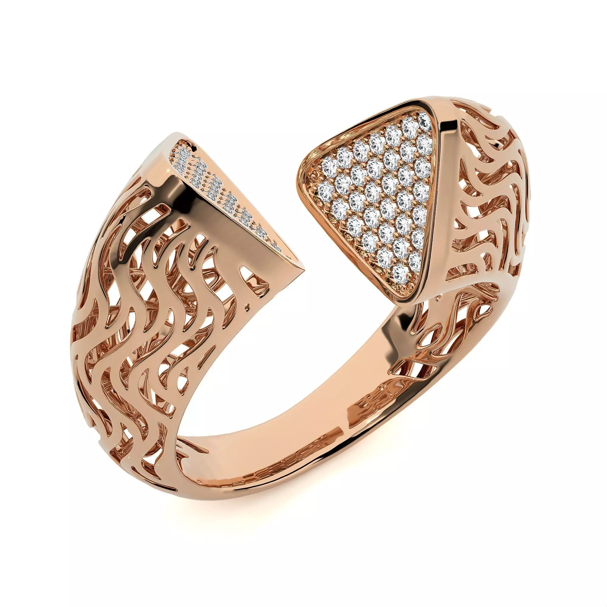 Triangular Wave Mesh Dual Head Italian Diamond Ring 3D print model_0