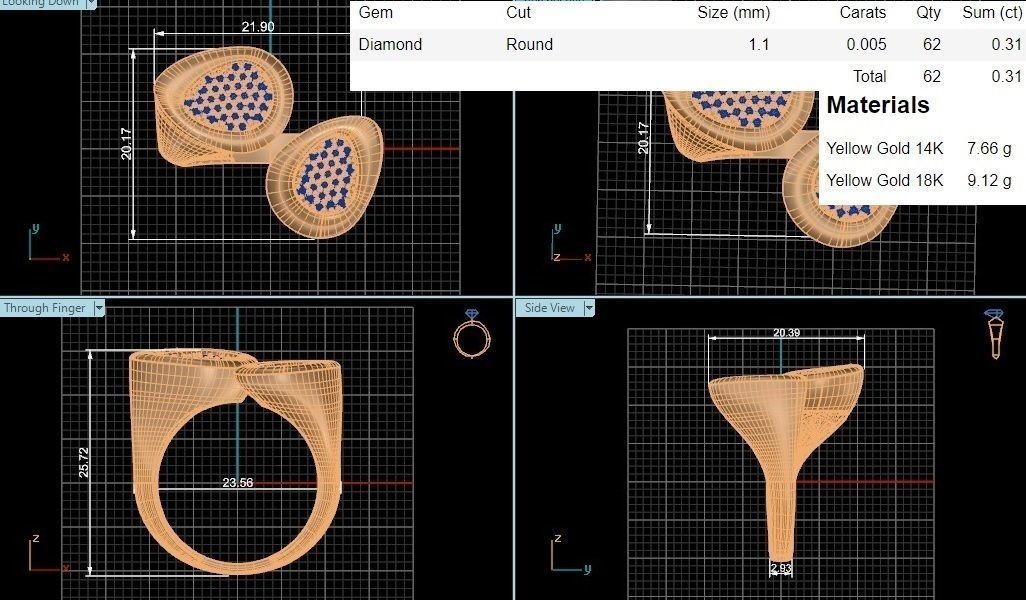 Dual Flower Bud Head Italian Diamond Ring 3D print model_3