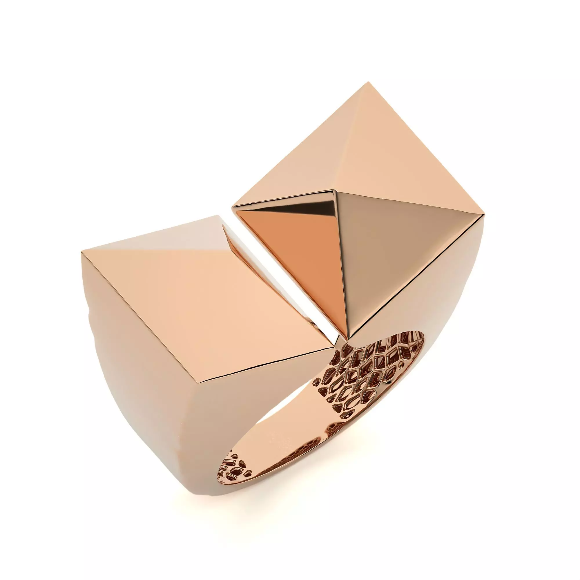 Dual Pyramid Head Italian Diamond Ring 3D print model_0