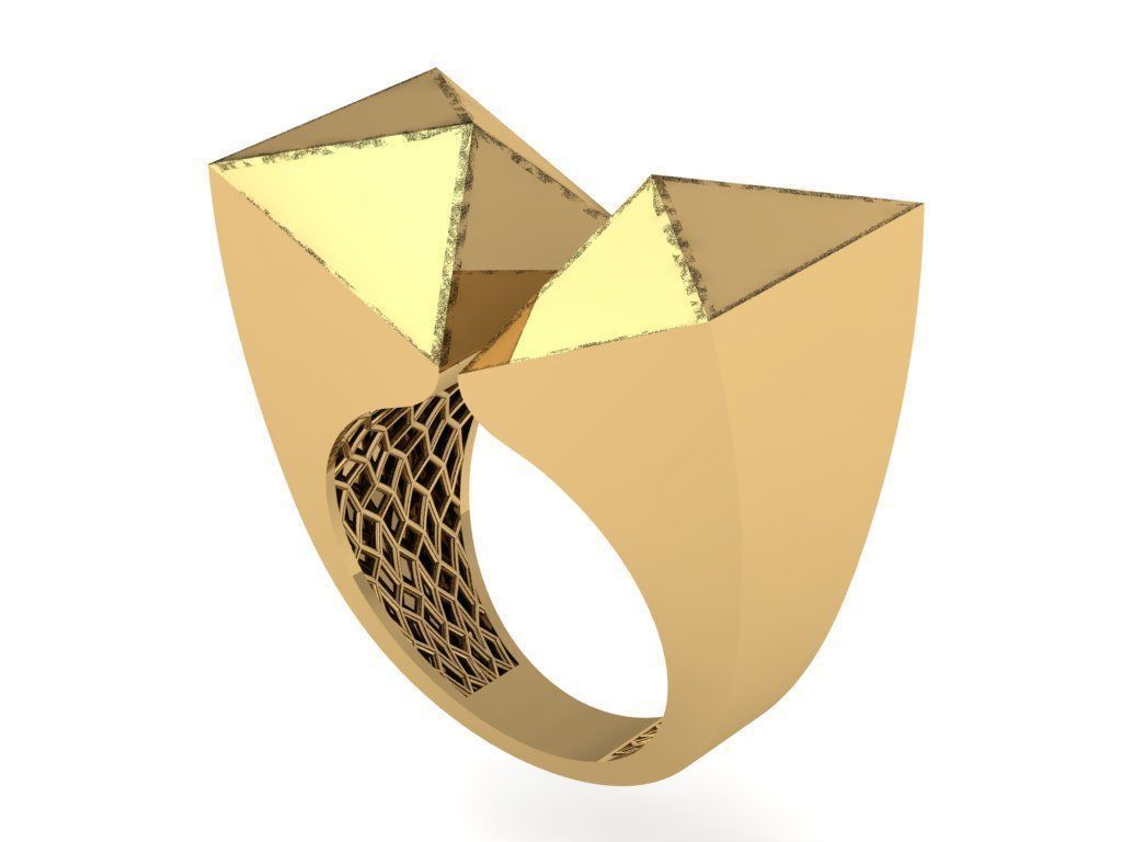 Dual Pyramid Head Italian Diamond Ring 3D print model_4