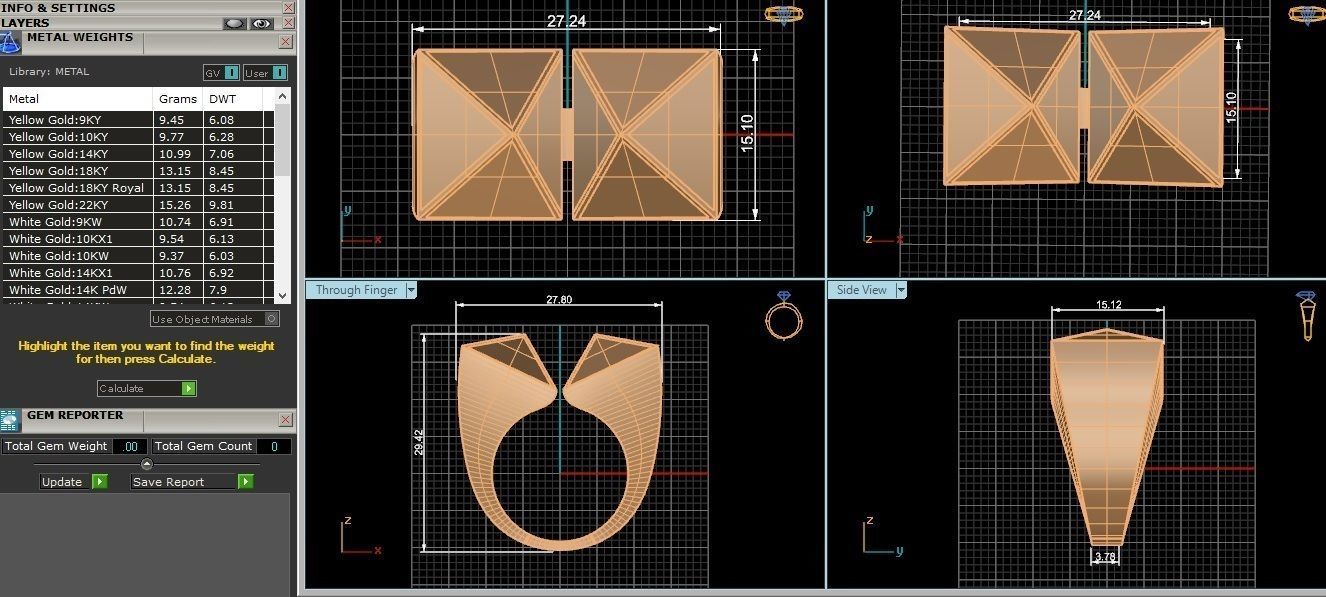 Dual Pyramid Head Italian Diamond Ring 3D print model_3