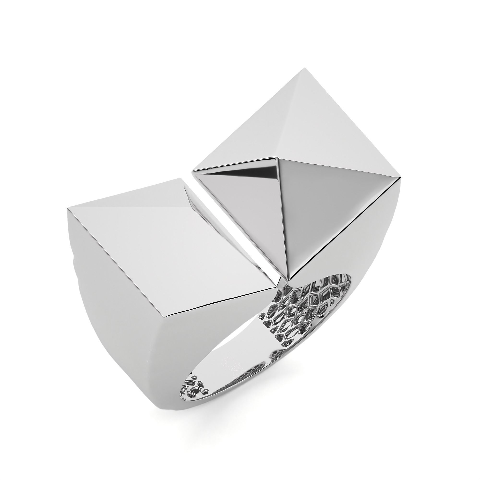 Dual Pyramid Head Italian Diamond Ring 3D print model_2