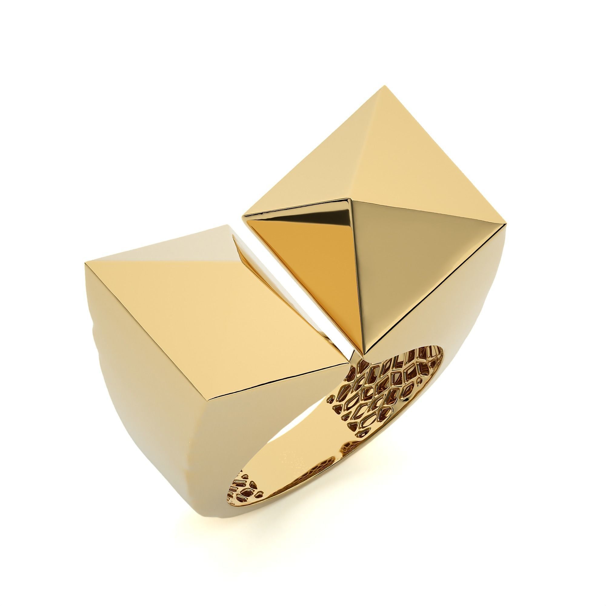 Dual Pyramid Head Italian Diamond Ring 3D print model_1