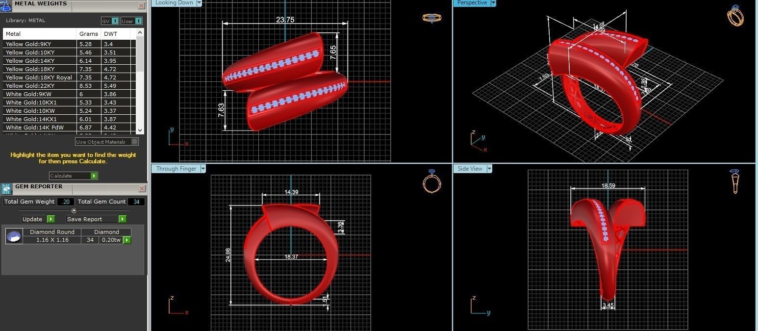 Closed Loop Dual Head Italian Diamond Ring 3D print model_4