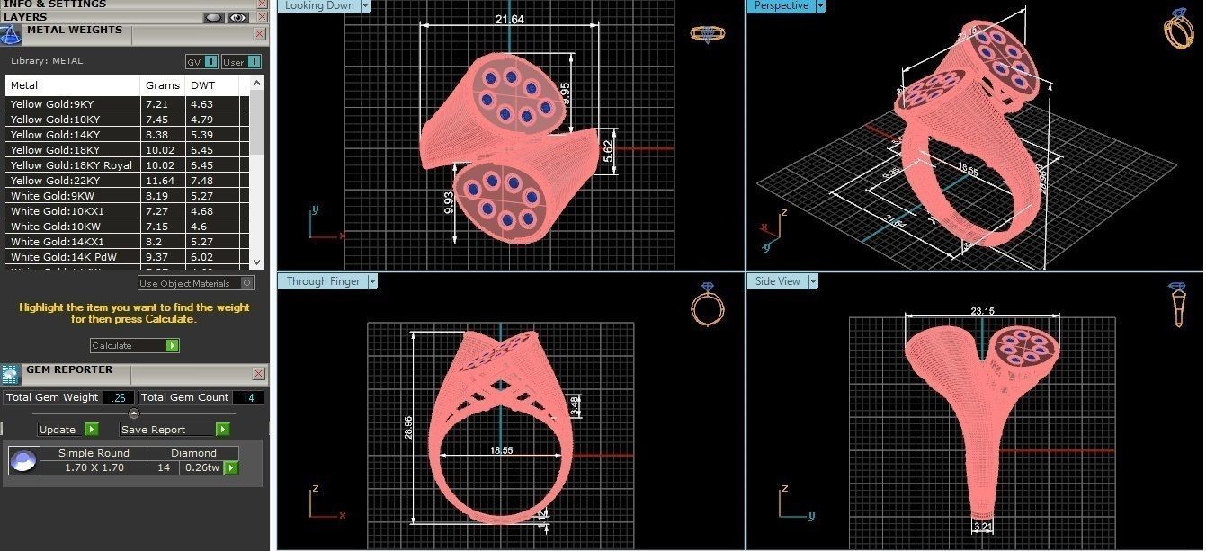 7 Stars Dual Head Italian Diamond Ring 3D print model_3