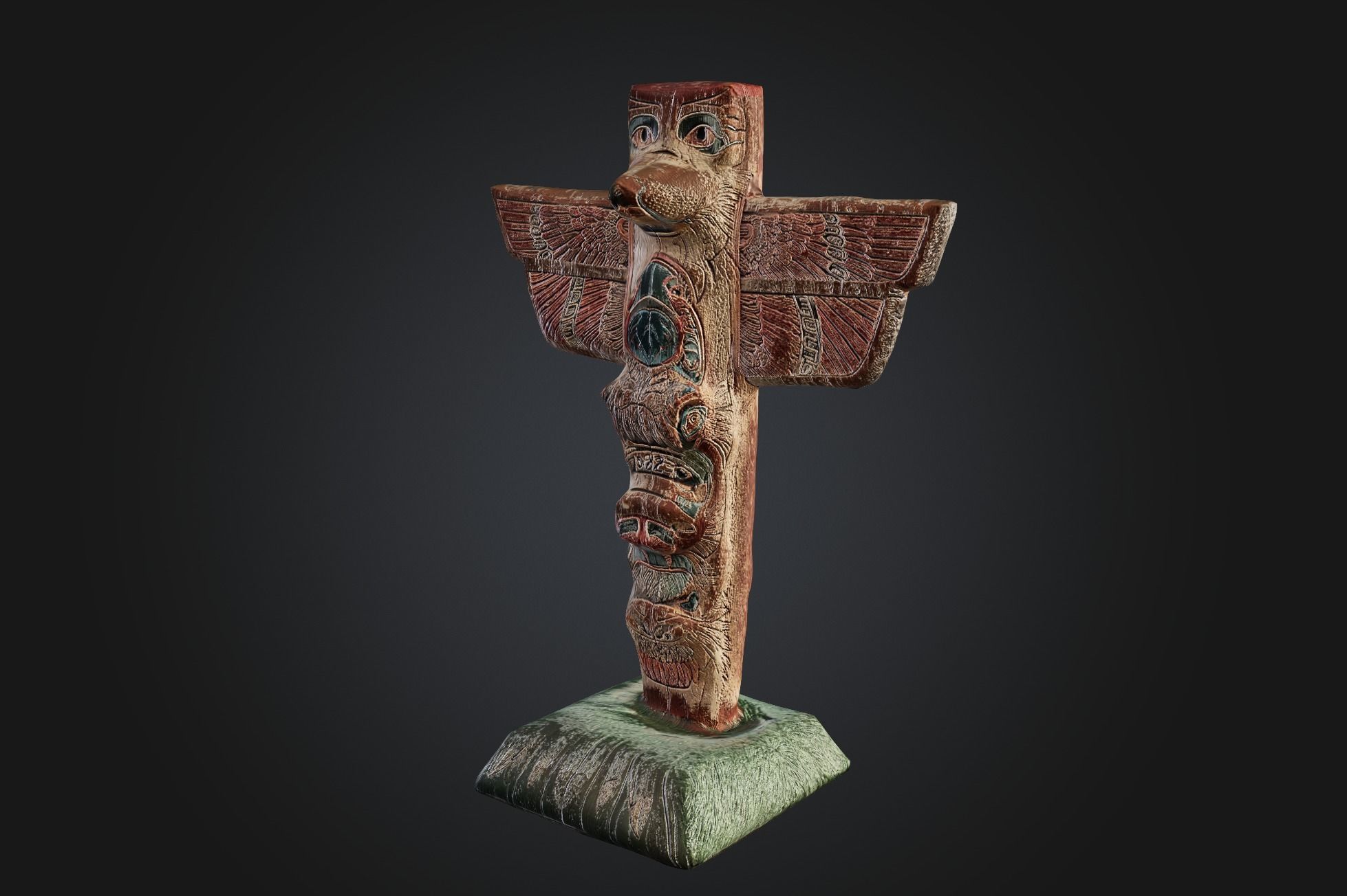 Tlingit Totem Pole - Low-poly with PBR and 2K Textures Low-poly 3D model_3