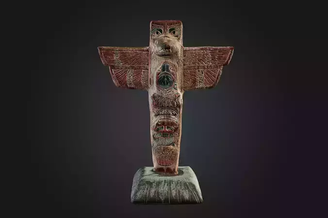 Tlingit Totem Pole - Low-poly with PBR and 2K Textures Low-poly 3D model