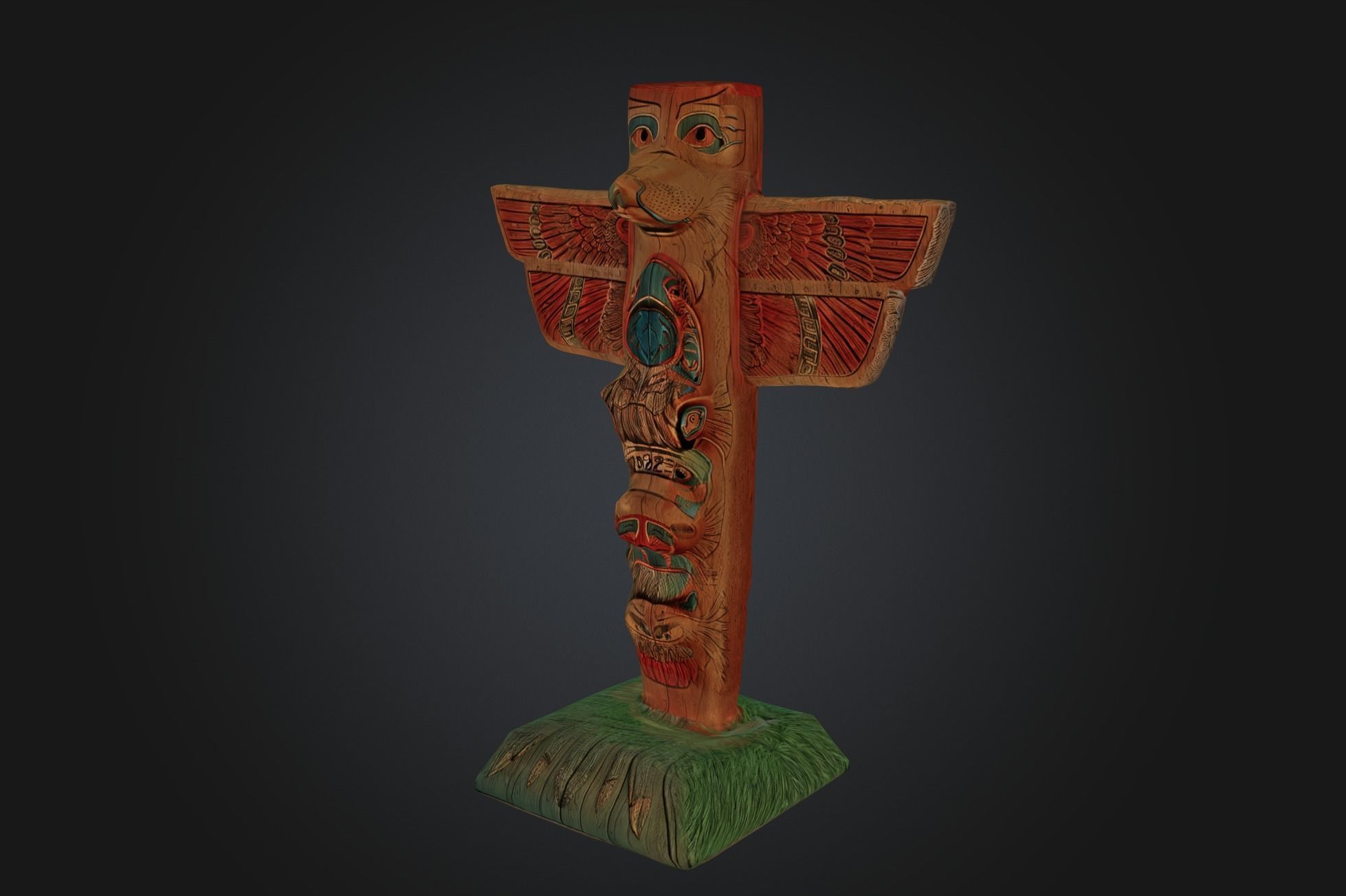 Tlingit Totem Pole - Low-poly with PBR and 2K Textures Low-poly 3D model_15