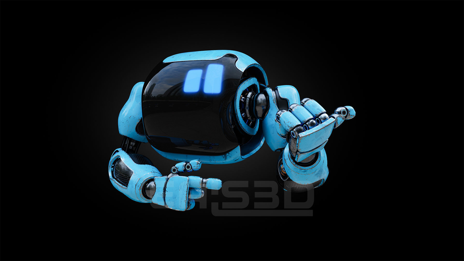 Cute Space Robot Rigged H-72 Blue 3D model_4