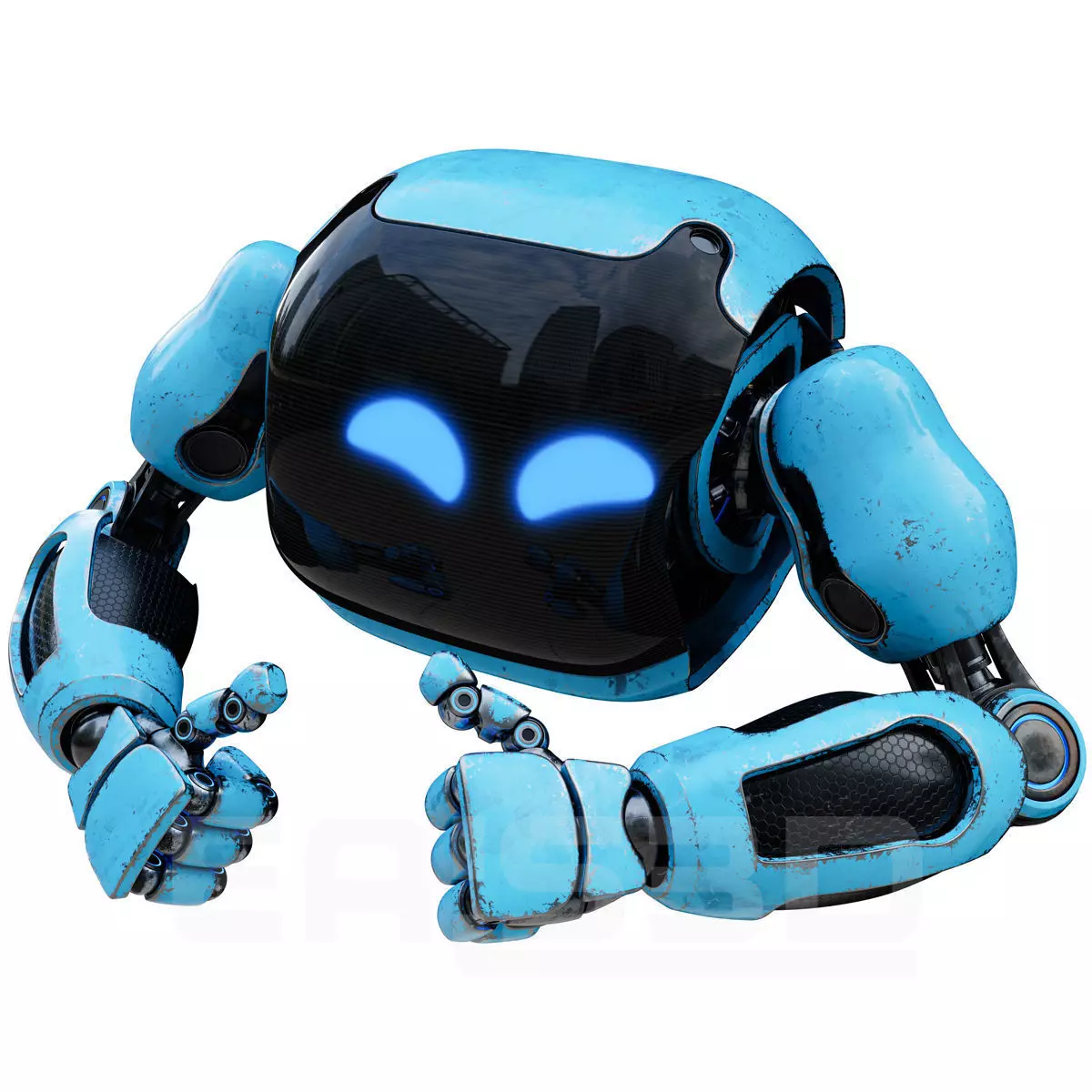 Cute Space Robot Rigged H-72 Blue 3D model_0