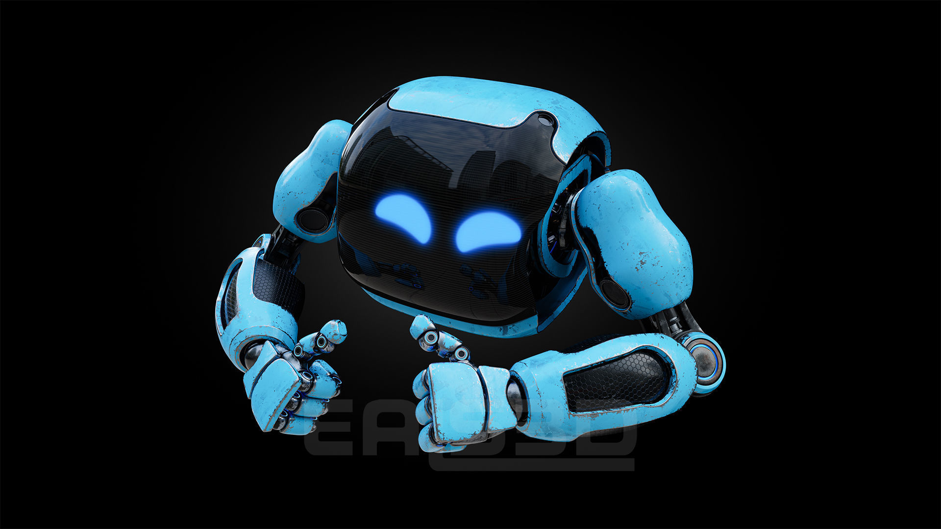 Cute Space Robot Rigged H-72 Blue 3D model_5