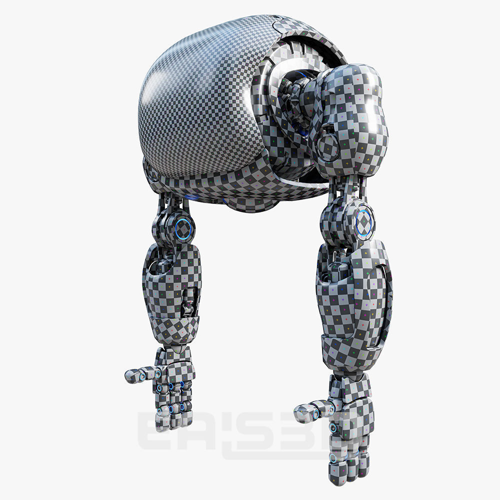 Cute Space Robot Rigged H-72 Blue 3D model_16