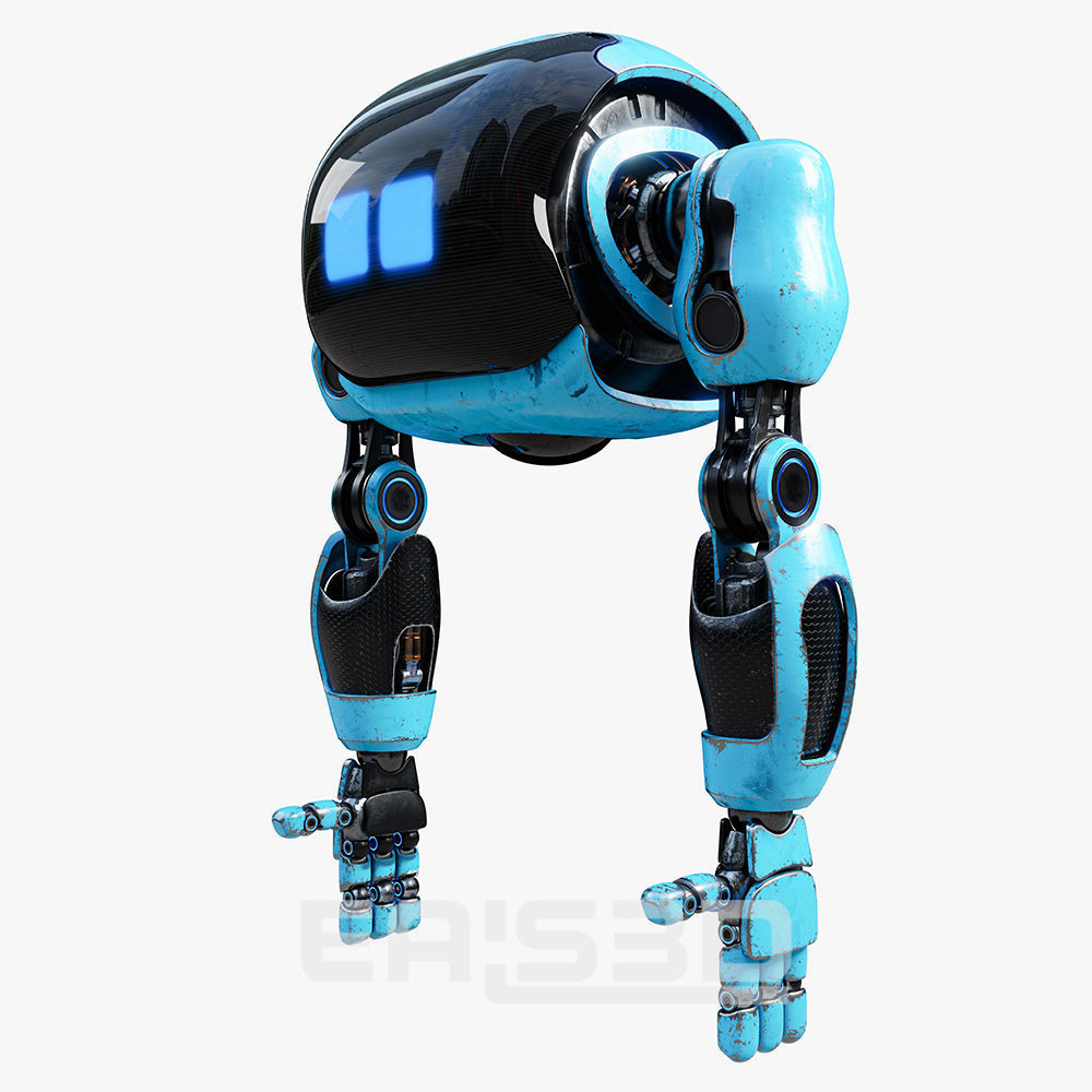 Cute Space Robot Rigged H-72 Blue 3D model_8