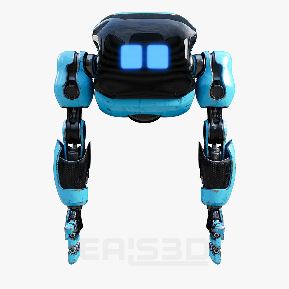 Cute Space Robot Rigged H-72 Blue 3D model_7