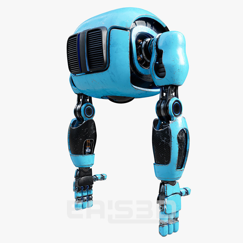 Cute Space Robot Rigged H-72 Blue 3D model_12