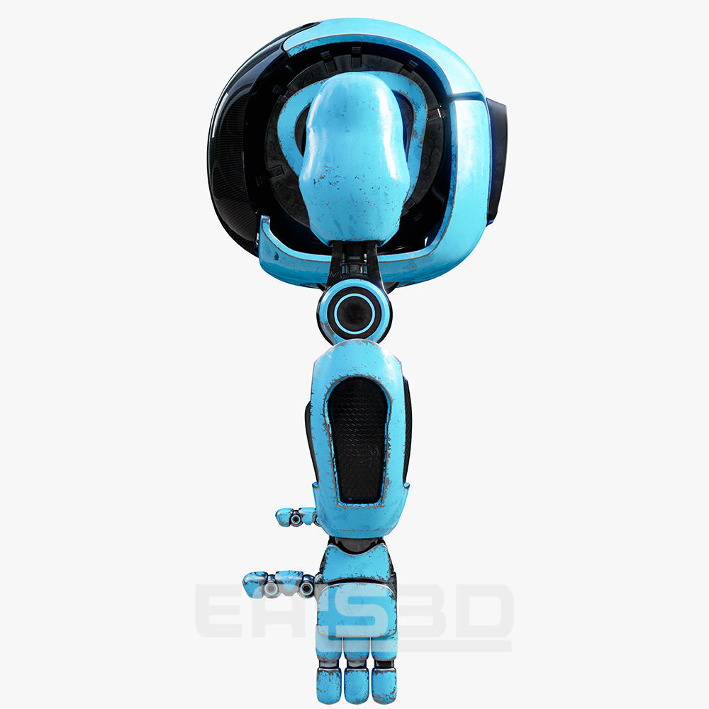 Cute Space Robot Rigged H-72 Blue 3D model_9