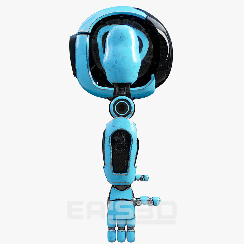 Cute Space Robot Rigged H-72 Blue 3D model_13