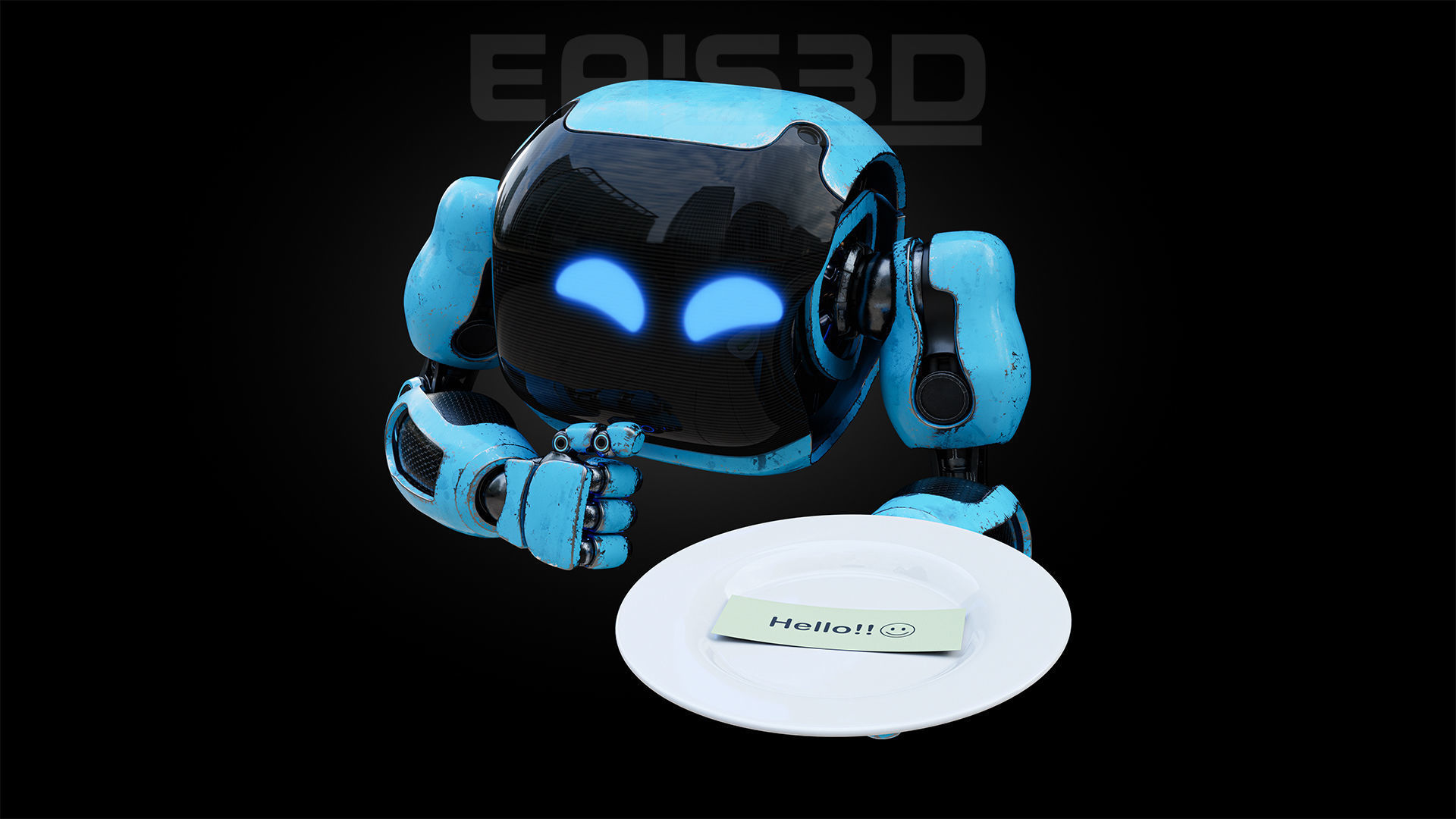 Cute Space Robot Rigged H-72 Blue 3D model_2
