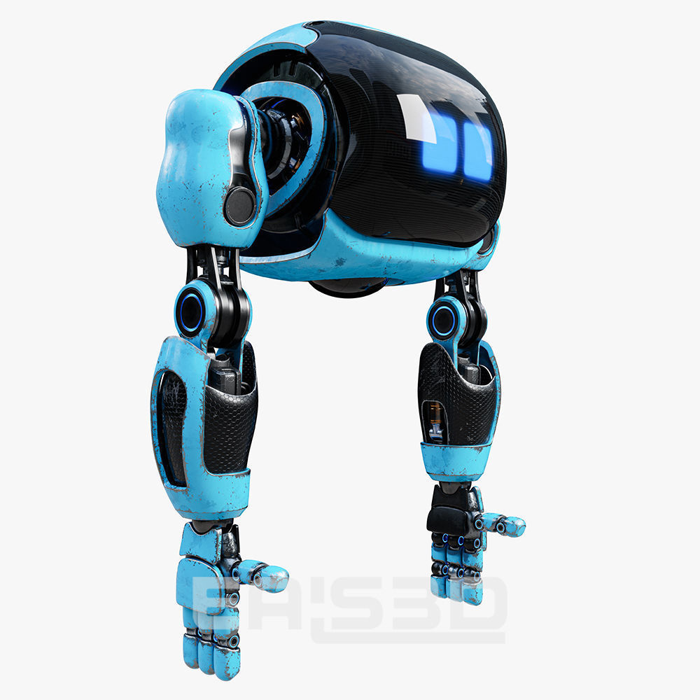 Cute Space Robot Rigged H-72 Blue 3D model_14