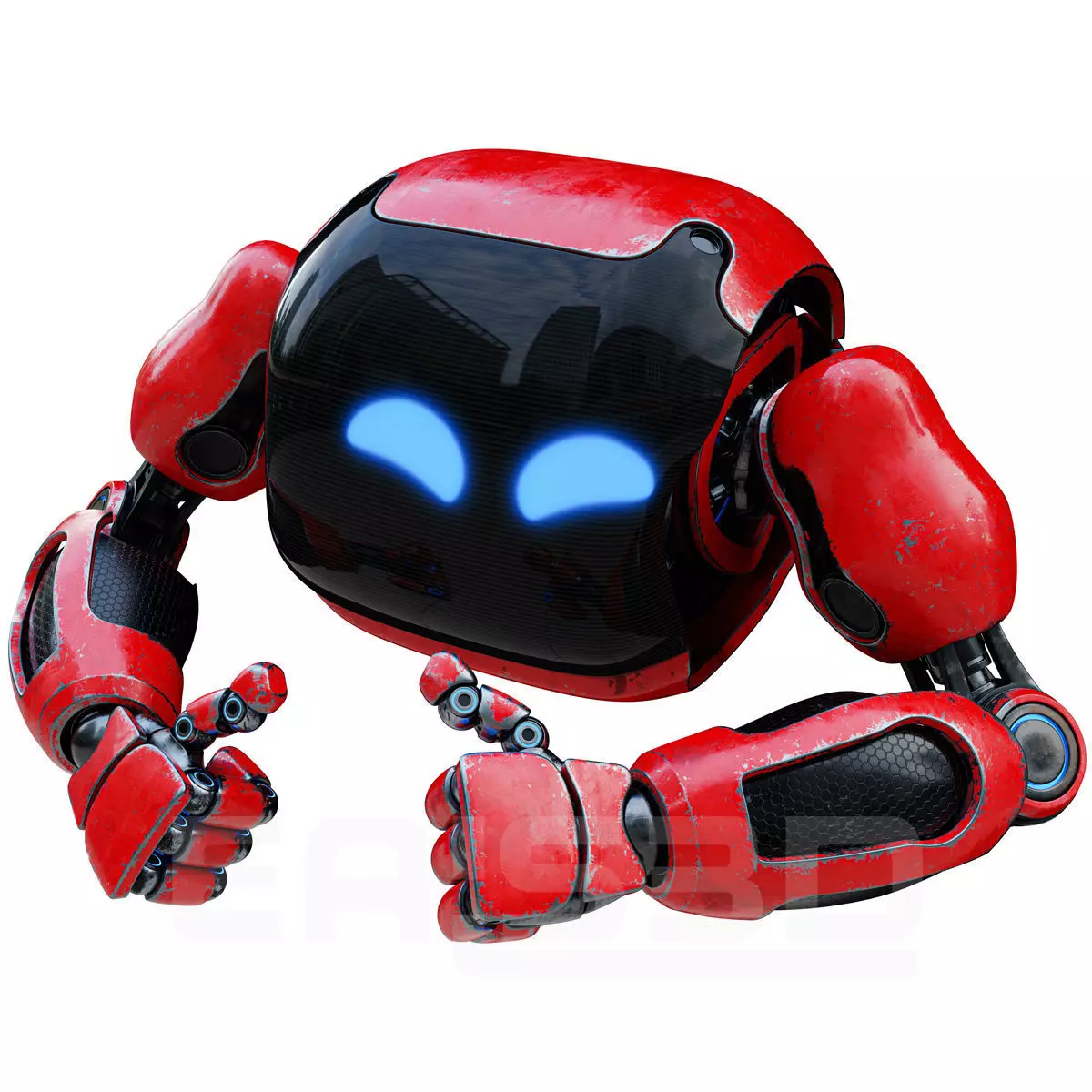 Cute Space Robot Rigged H-72 Red 3D model_0
