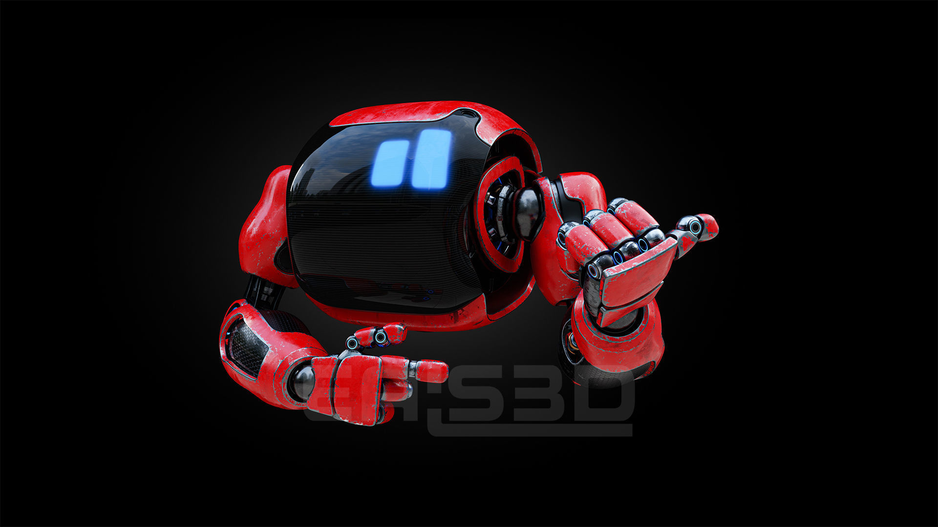 Cute Space Robot Rigged H-72 Red 3D model_2