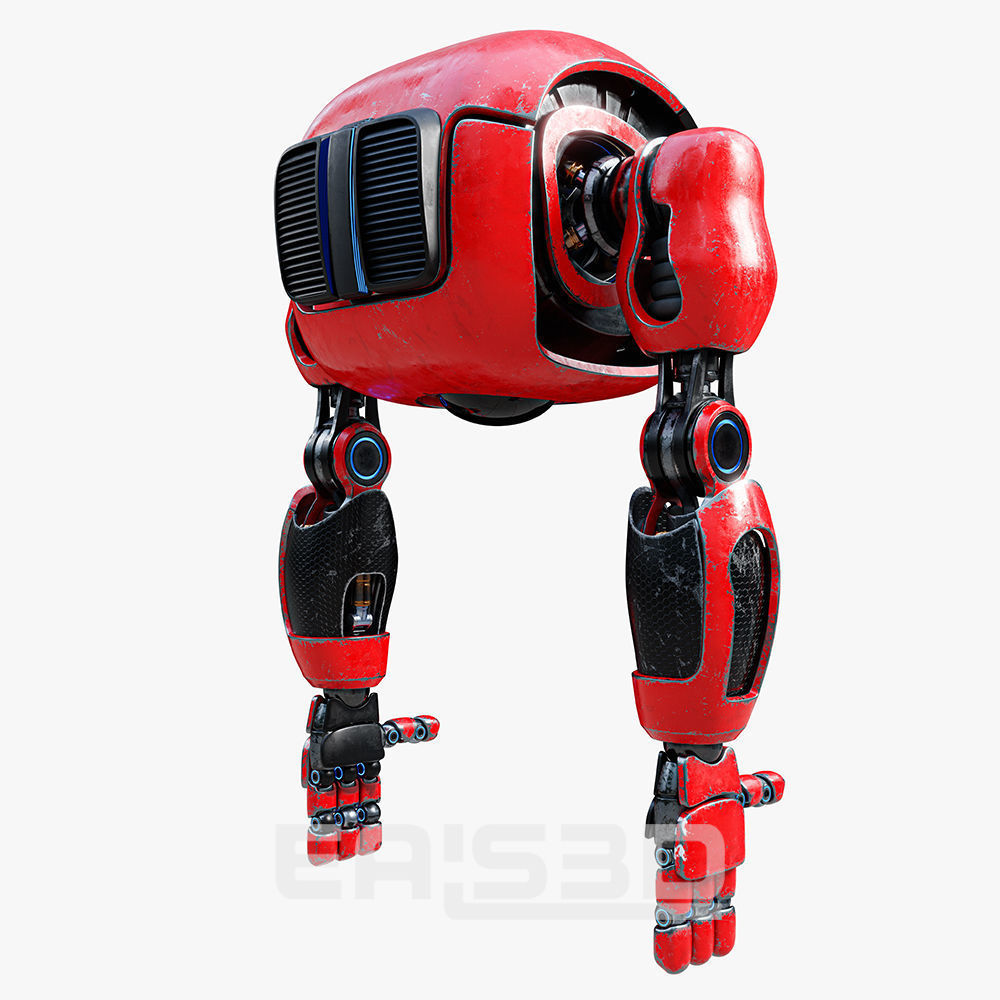 Cute Space Robot Rigged H-72 Red 3D model_11