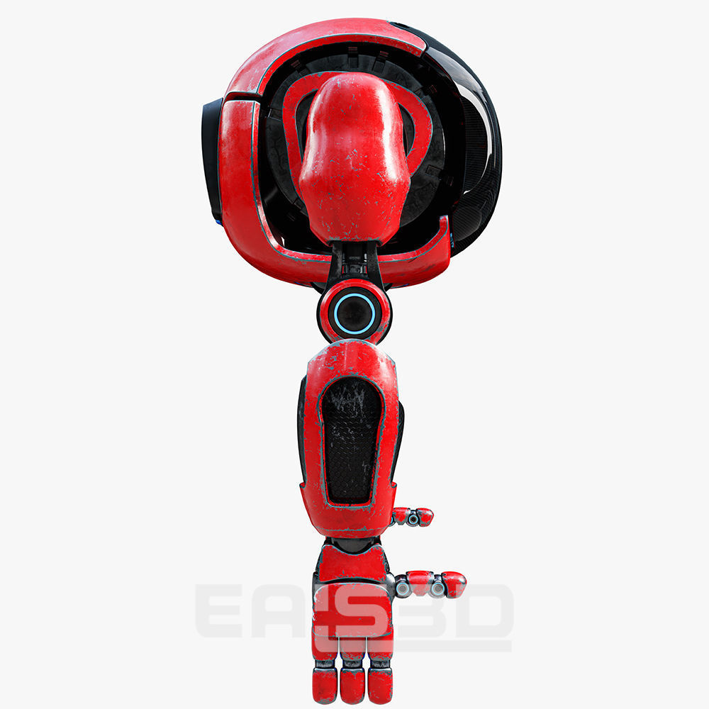 Cute Space Robot Rigged H-72 Red 3D model_12