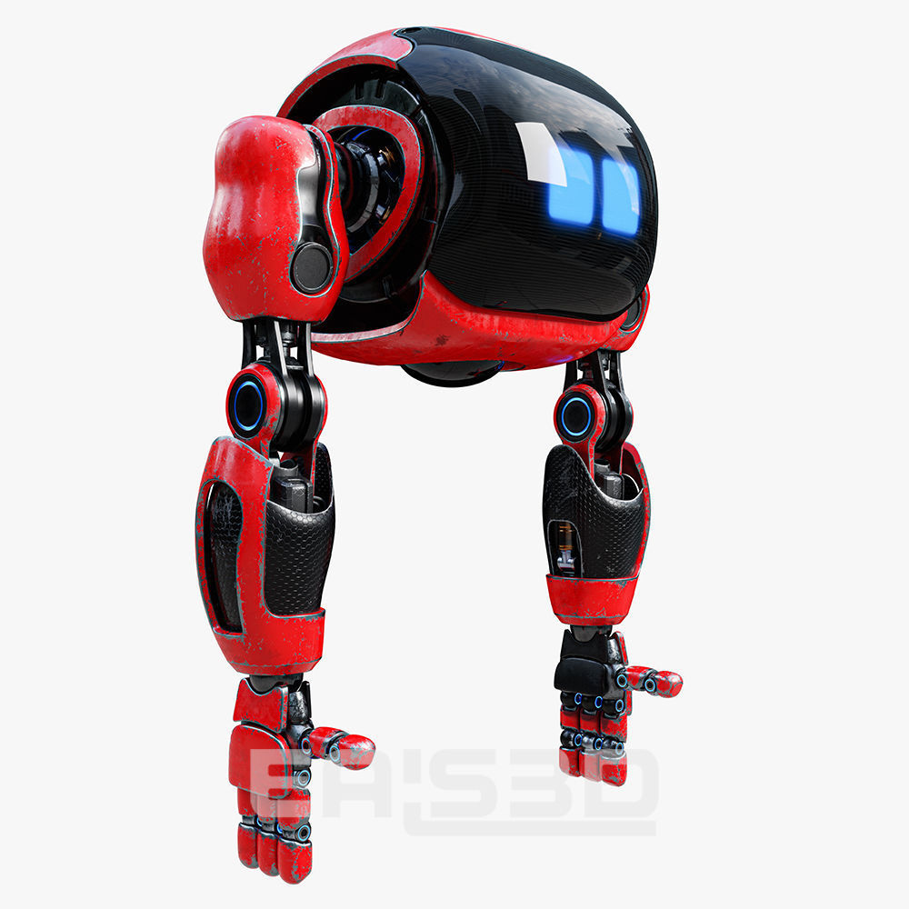 Cute Space Robot Rigged H-72 Red 3D model_13