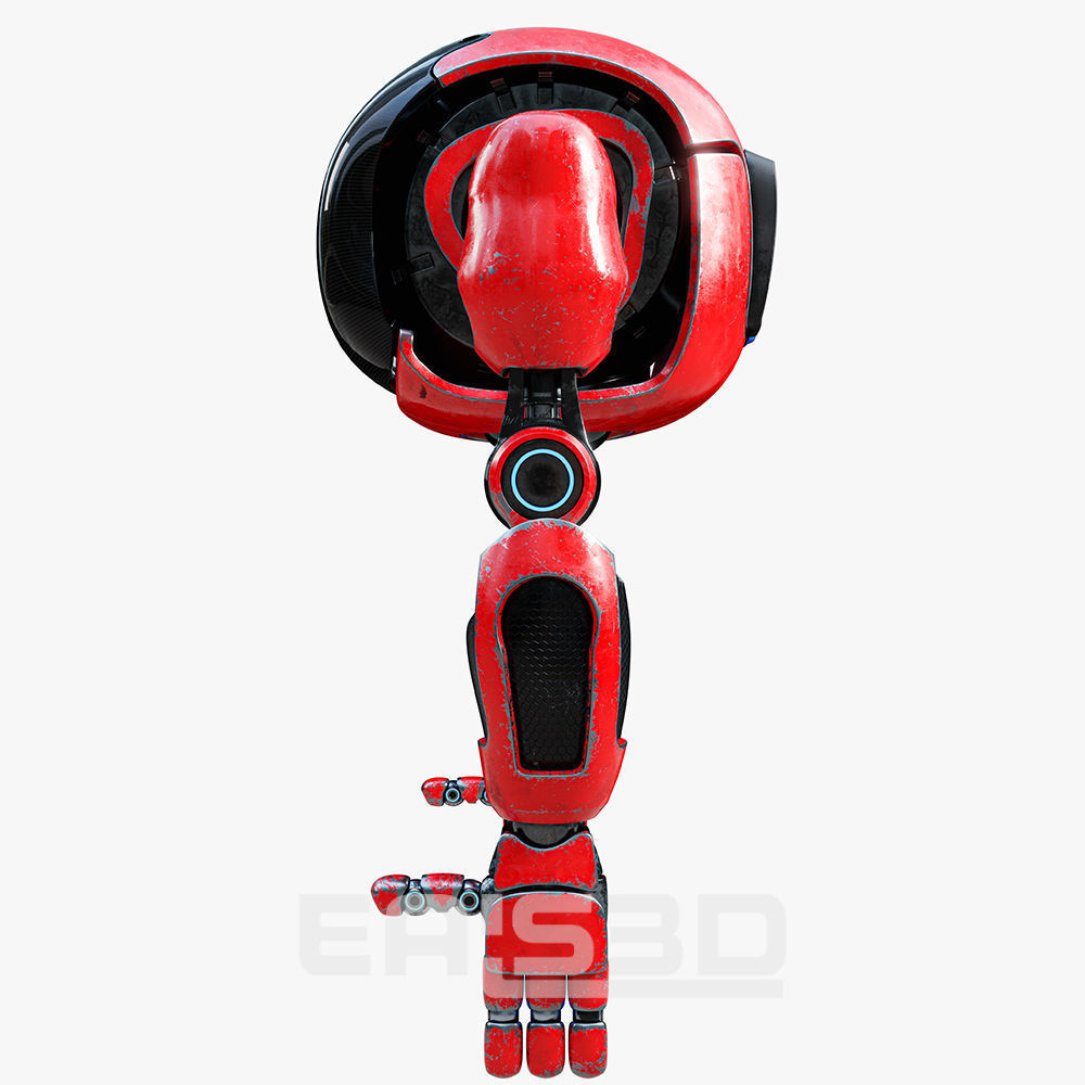 Cute Space Robot Rigged H-72 Red 3D model_8