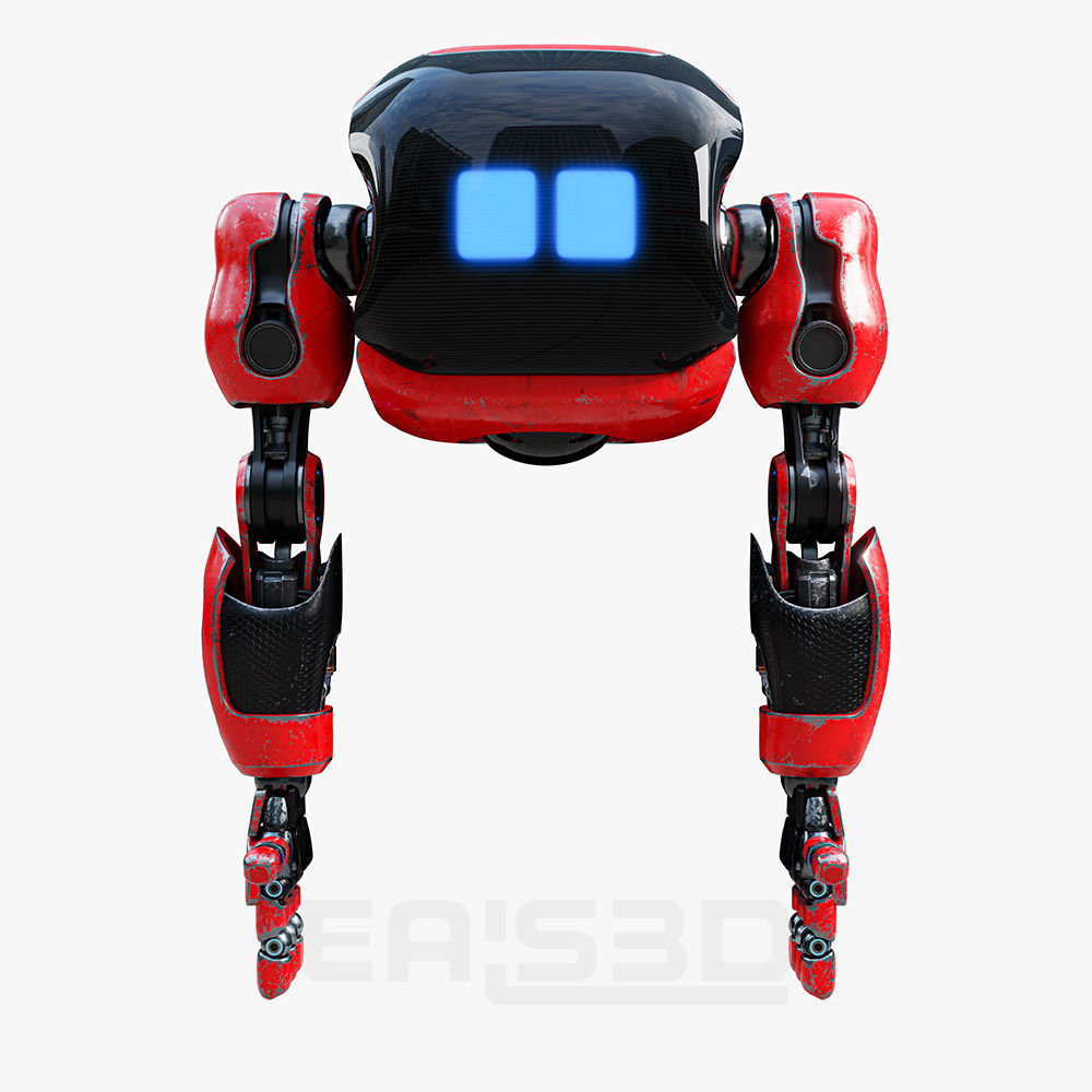 Cute Space Robot Rigged H-72 Red 3D model_6