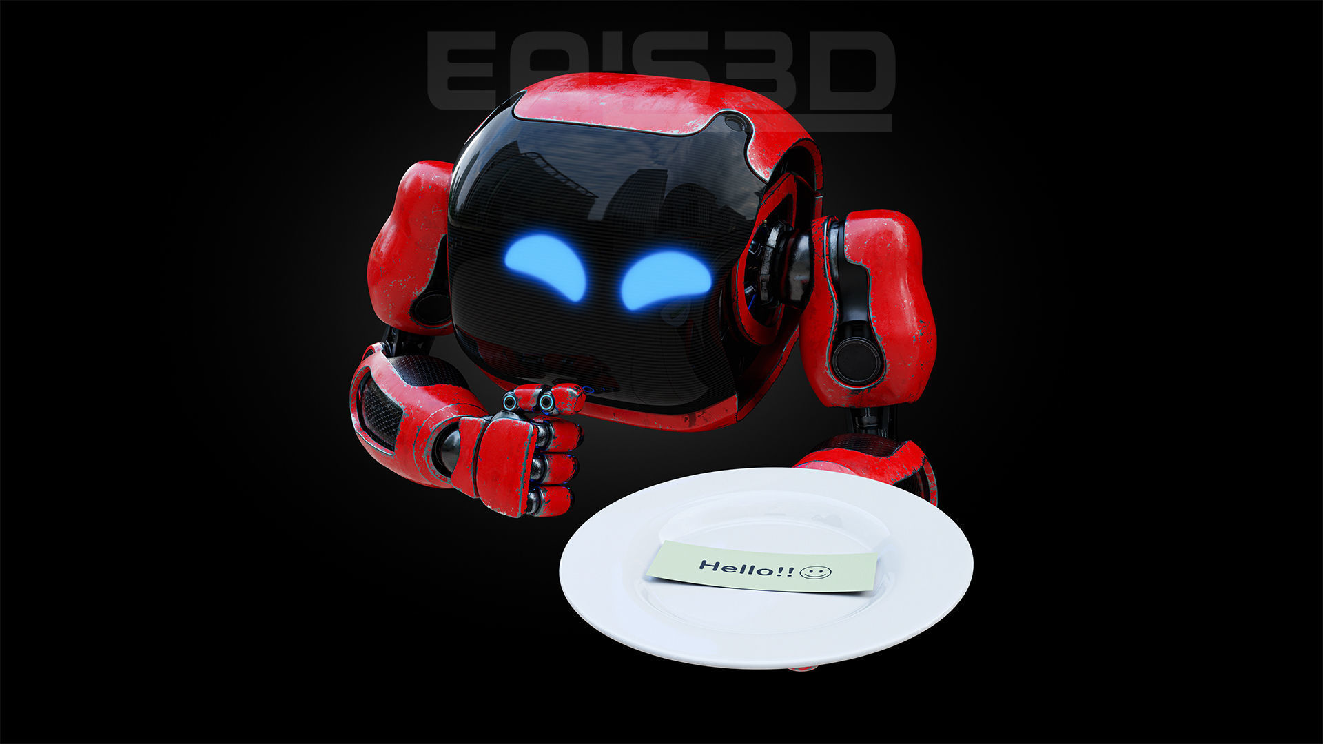 Cute Space Robot Rigged H-72 Red 3D model_3