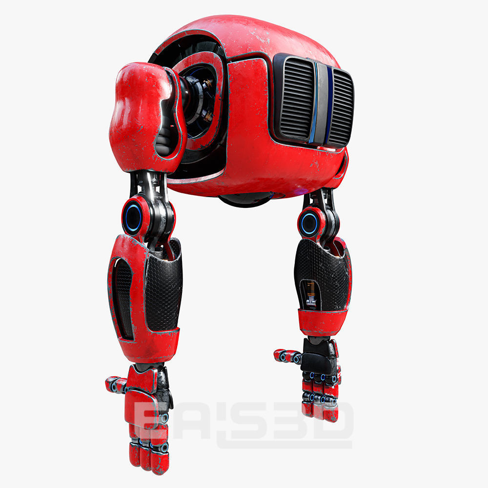 Cute Space Robot Rigged H-72 Red 3D model_9