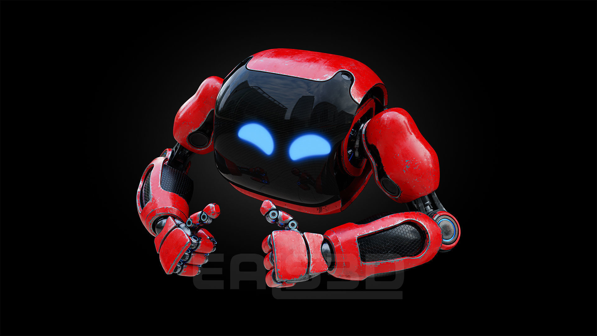 Cute Space Robot Rigged H-72 Red 3D model_5