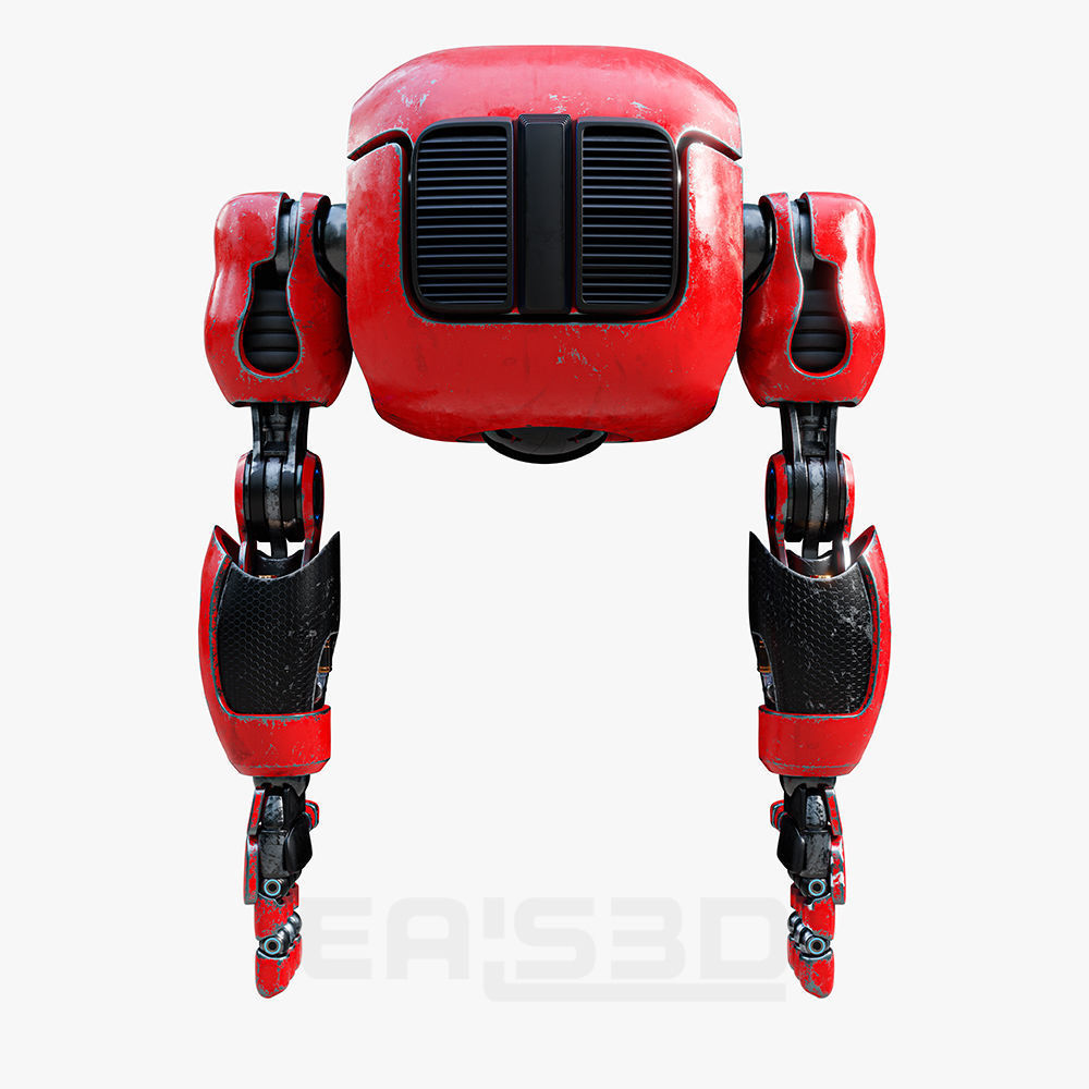 Cute Space Robot Rigged H-72 Red 3D model_10