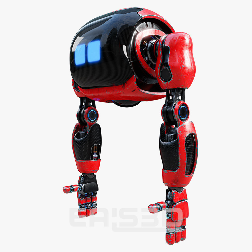 Cute Space Robot Rigged H-72 Red 3D model_7
