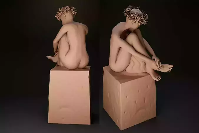 nude female on stone 3D print model