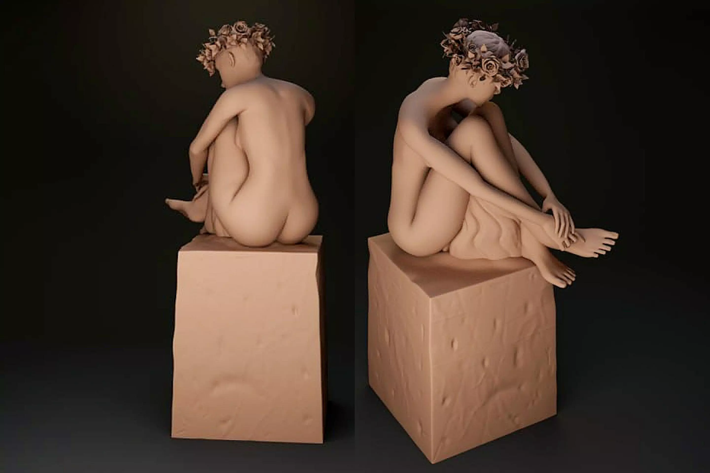 nude female on stone 3D print model_0
