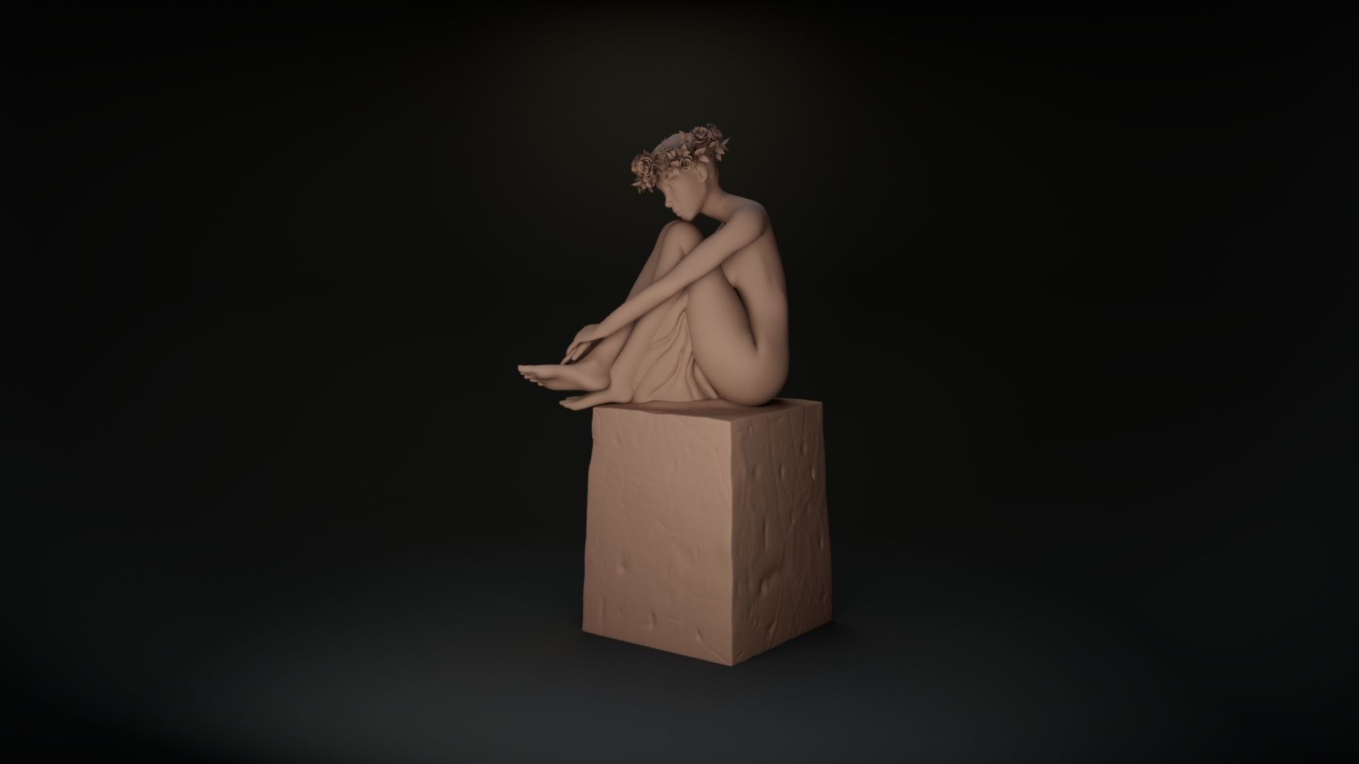 nude female on stone 3D print model_1