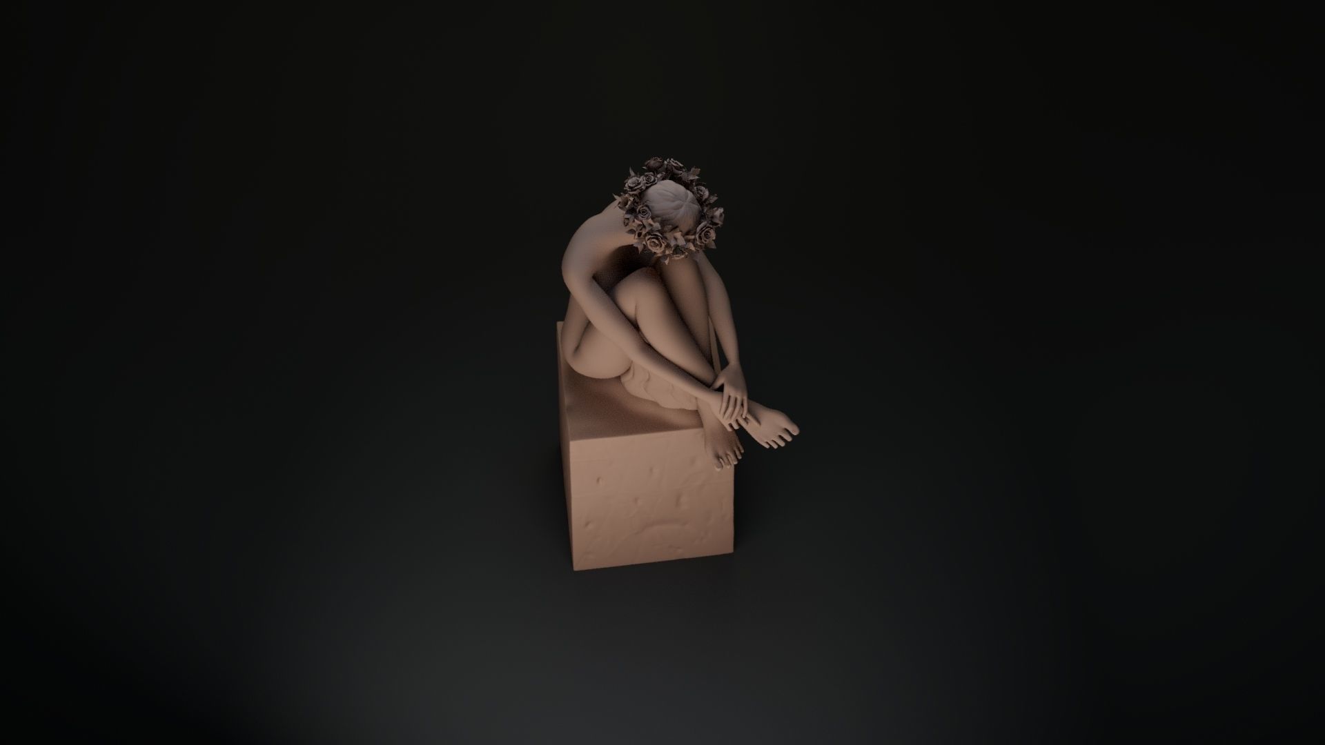 nude female on stone 3D print model_8
