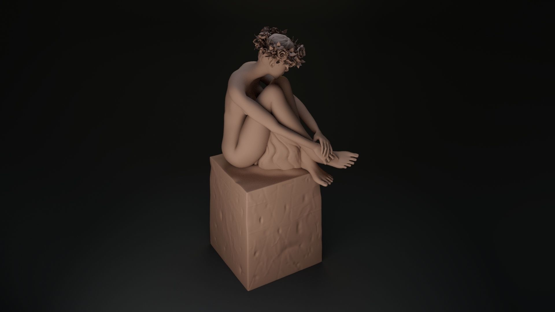 nude female on stone 3D print model_4