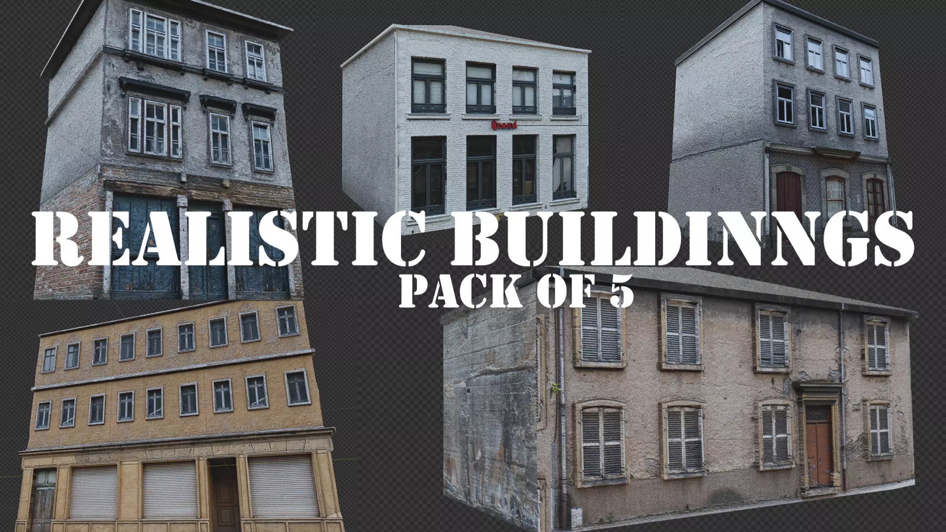 Old Buildings pack of 5 Low-poly 3D model_0